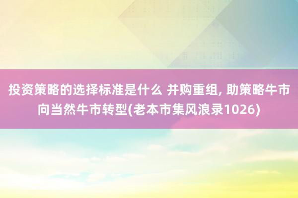 投资策略的选择标准是什么 并购重组, 助策略牛市向当然牛市转型(老本市集风浪录1026)