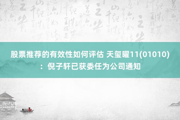 股票推荐的有效性如何评估 天玺曜11(01010)：倪子轩已获委任为公司通知