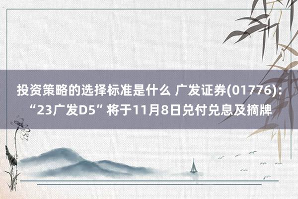 投资策略的选择标准是什么 广发证券(01776)：“23广发D5”将于11月8日兑付兑息及摘牌