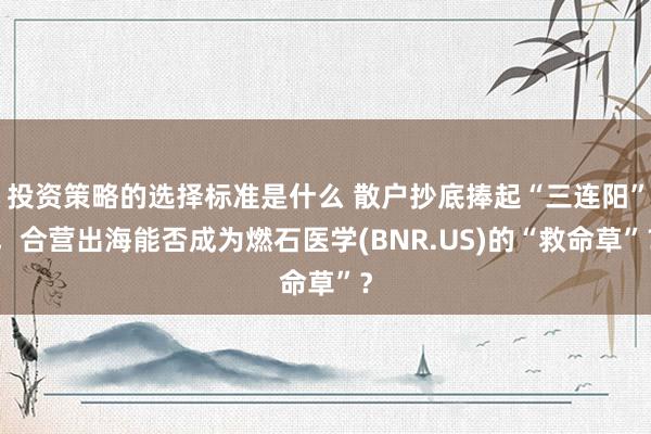 投资策略的选择标准是什么 散户抄底捧起“三连阳”，合营出海能否成为燃石医学(BNR.US)的“救命草”？