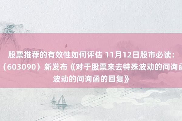 股票推荐的有效性如何评估 11月12日股市必读：宏盛股份（603090）新发布《对于股票来去特殊波动的问询函的回复》