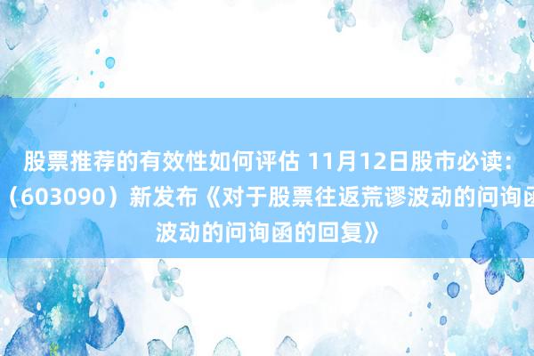 股票推荐的有效性如何评估 11月12日股市必读：宏盛股份（603090）新发布《对于股票往返荒谬波动的问询函的回复》