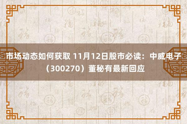 市场动态如何获取 11月12日股市必读：中威电子（300270）董秘有最新回应