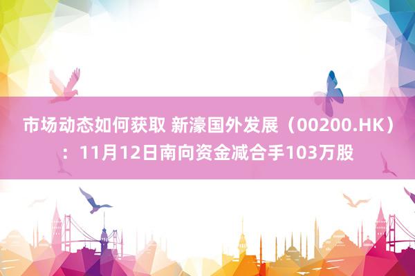 市场动态如何获取 新濠国外发展（00200.HK）：11月12日南向资金减合手103万股