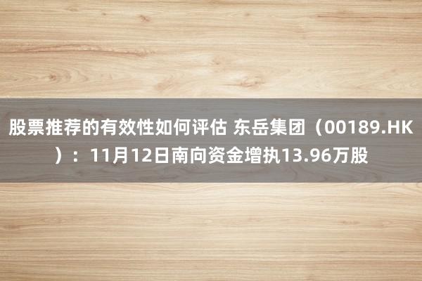 股票推荐的有效性如何评估 东岳集团（00189.HK）：11月12日南向资金增执13.96万股