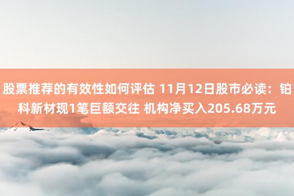 股票推荐的有效性如何评估 11月12日股市必读：铂科新材现1笔巨额交往 机构净买入205.68万元