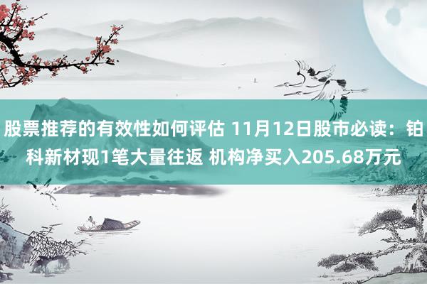 股票推荐的有效性如何评估 11月12日股市必读：铂科新材现1笔大量往返 机构净买入205.68万元