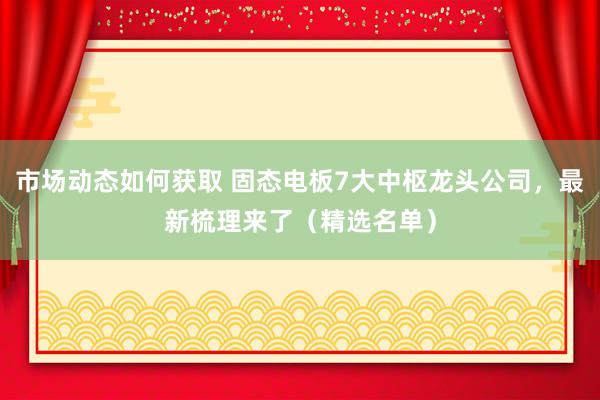 市场动态如何获取 固态电板7大中枢龙头公司，最新梳理来了（精选名单）