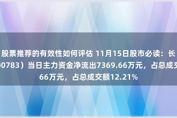 股票推荐的有效性如何评估 11月15日股市必读：长江证券（000783）当日主力资金净流出7369.66万元，占总成交额12.21%