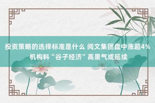 投资策略的选择标准是什么 阅文集团盘中涨超4% 机构料“谷子经济”高景气或延续