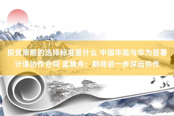 投资策略的选择标准是什么 中国华能与华为签署计谋协作合同 孟晚舟：期待进一步深远协作