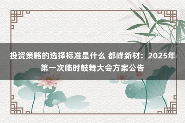 投资策略的选择标准是什么 都峰新材：2025年第一次临时鼓舞大会方案公告