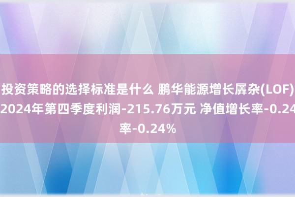 投资策略的选择标准是什么 鹏华能源增长羼杂(LOF)：2024年第四季度利润-215.76万元 净值增长率-0.24%