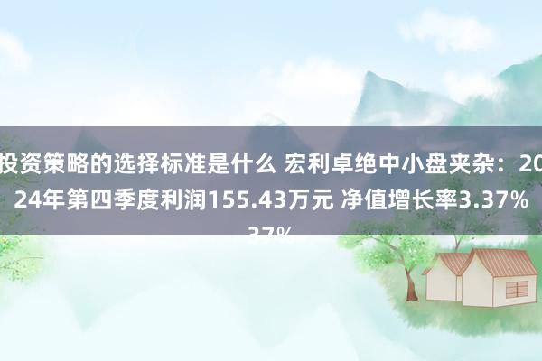 投资策略的选择标准是什么 宏利卓绝中小盘夹杂：2024年第四季度利润155.43万元 净值增长率3.37%