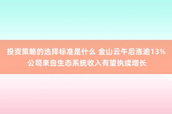 投资策略的选择标准是什么 金山云午后涨逾13% 公司来自生态系统收入有望执续增长