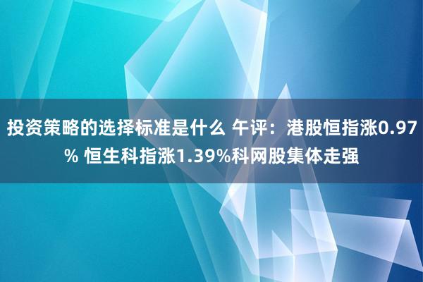 投资策略的选择标准是什么 午评：港股恒指涨0.97% 恒生科指涨1.39%科网股集体走强