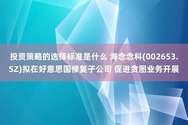 投资策略的选择标准是什么 海念念科(002653.SZ)拟在好意思国修复子公司 促进贪图业务开展