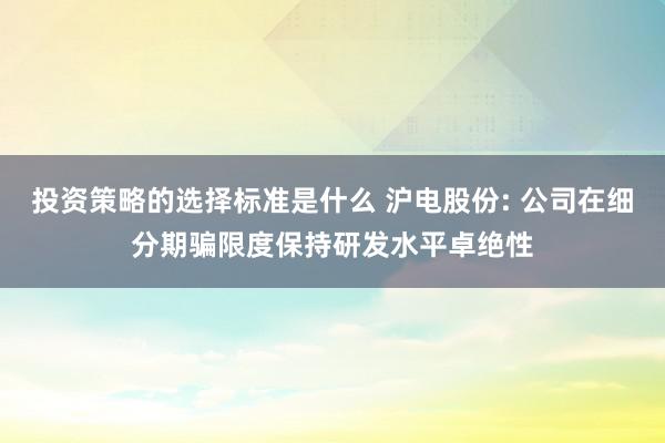 投资策略的选择标准是什么 沪电股份: 公司在细分期骗限度保持研发水平卓绝性