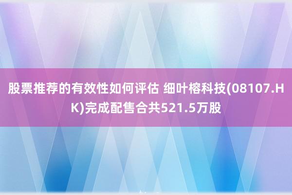 股票推荐的有效性如何评估 细叶榕科技(08107.HK)完成配售合共521.5万股