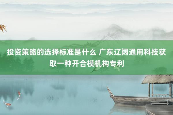 投资策略的选择标准是什么 广东辽阔通用科技获取一种开合模机构专利